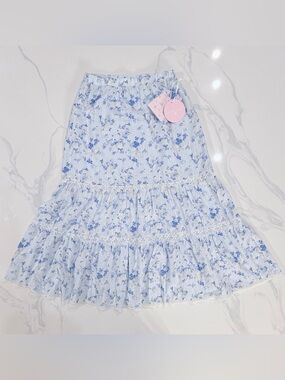Loveshackfancy X Fancy Girls' Isla Everblooming Rosettes Tiered Maxi Skirt